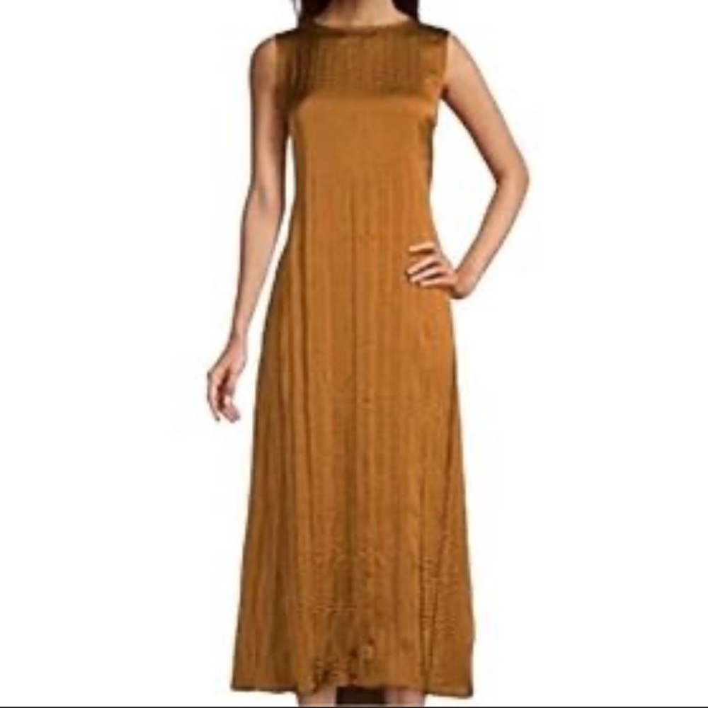 Worthington Gold Silky Crinkle Sleeveless Back Cutout A-Line Midi Dress small - Picture 8 of 8